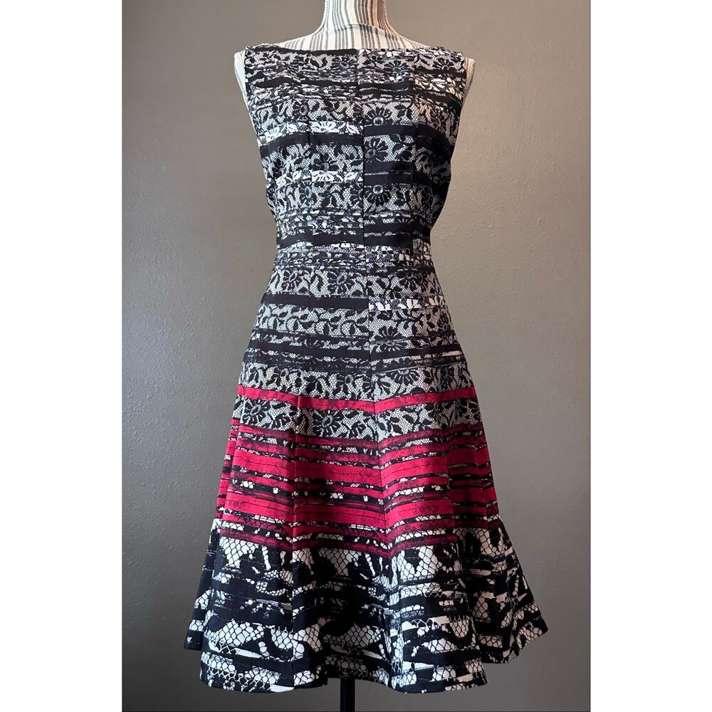 Julian Taylor Fit & Flare Lace Print Midi Dress Size 16